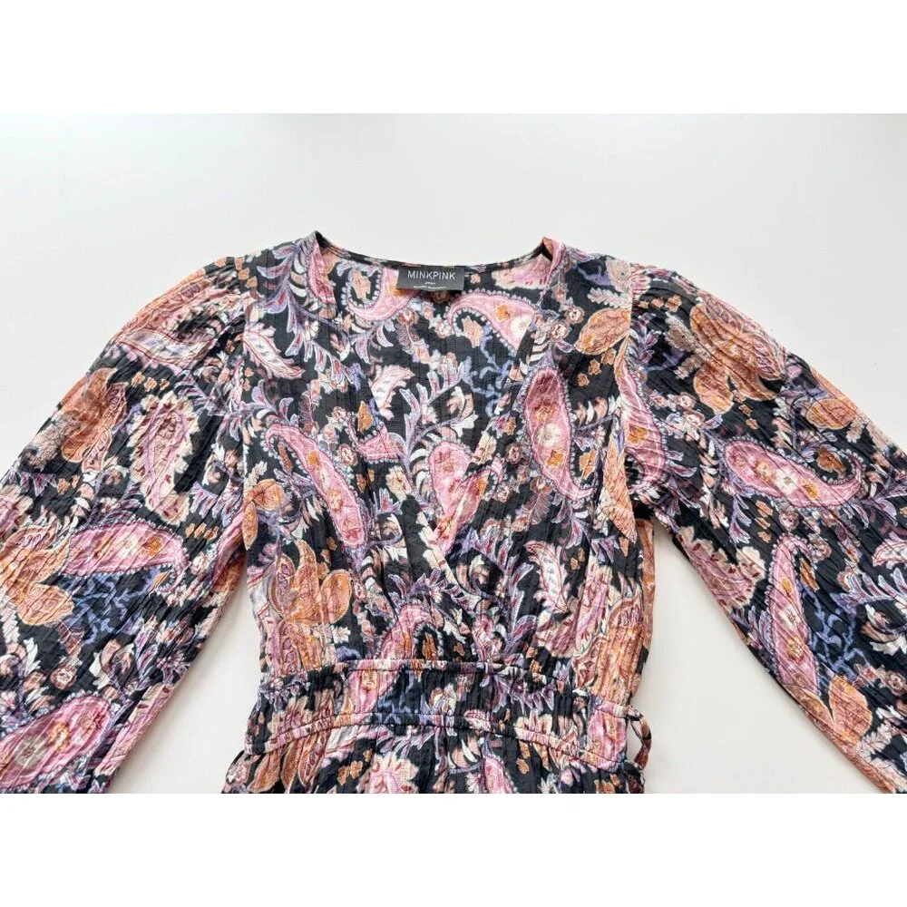 MINKPINK Celestia Floral Paisley Plisse Pleated Boho Peasant Midi Dress, Size S - Picture 8 of 15
